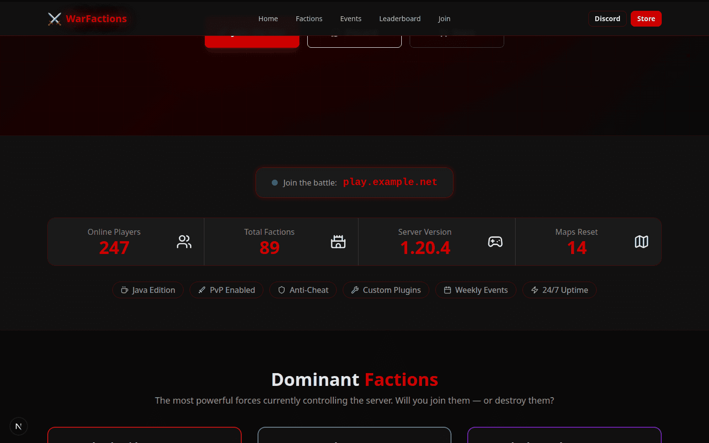 Template OnePage  Serveur Faction 2