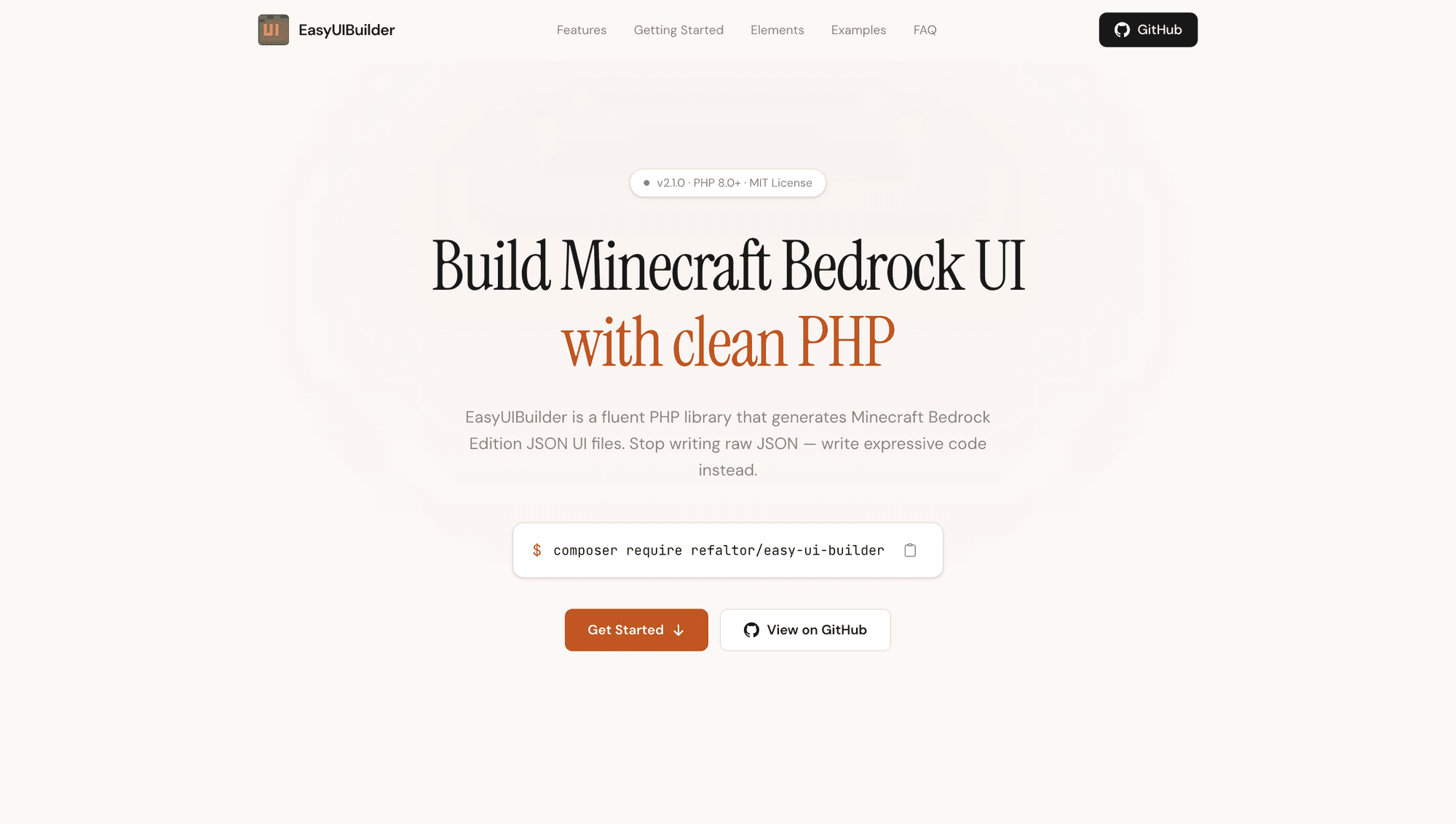 EasyUIBuilder — Build Minecraft Bedrock UI with clean PHP
