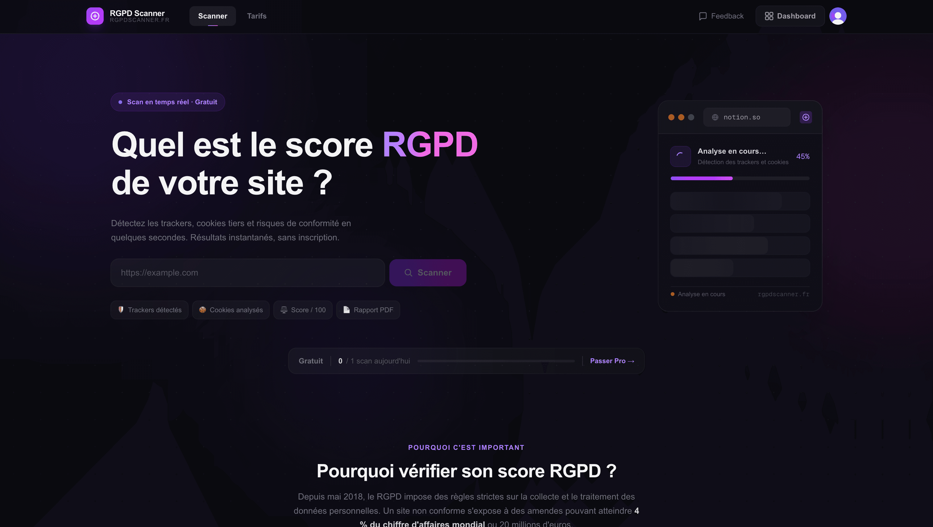 RGPD Scanner — Vérifiez la conformité RGPD de votre site